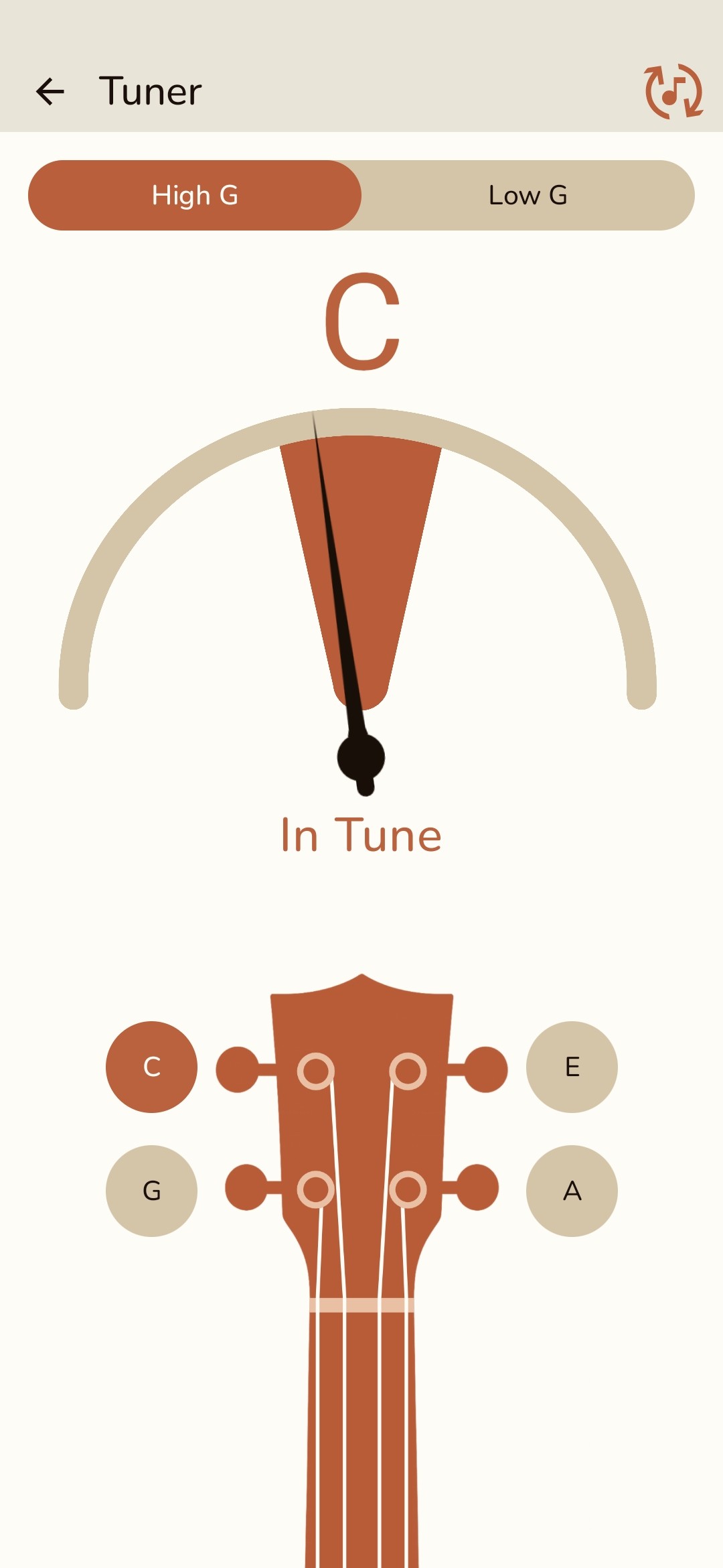 Ukulele tuner screenshot in Ukulele Pouch